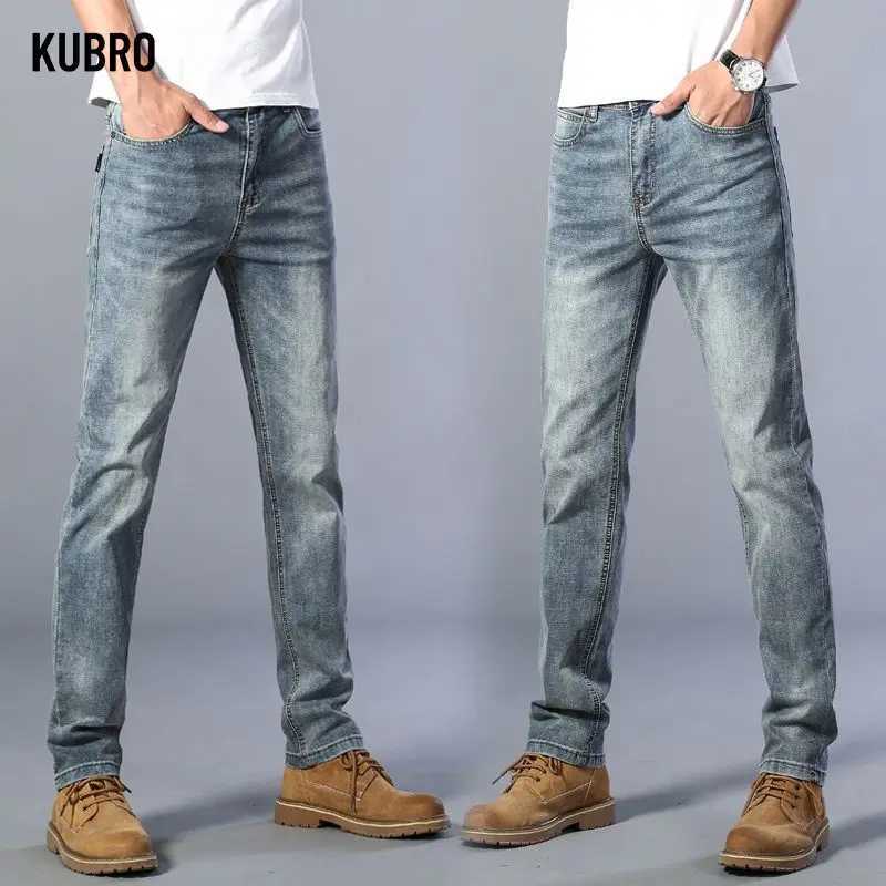Mens Jeans Slim Fit Smooths Casual Fashionable LightColored Male Denim Trousers Straight Leg Elastic Long Pants Four SeasonsZ250917