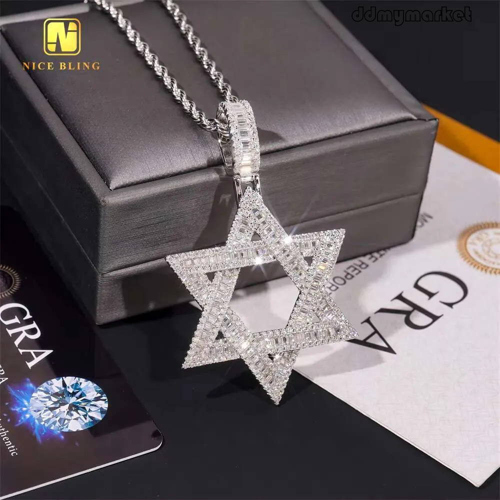 Moissanite Pass Dia Tester: Sier Hexagram Pendant with Gold Plating, VVS Quality - Lightweight for Daily Use ddmymarket