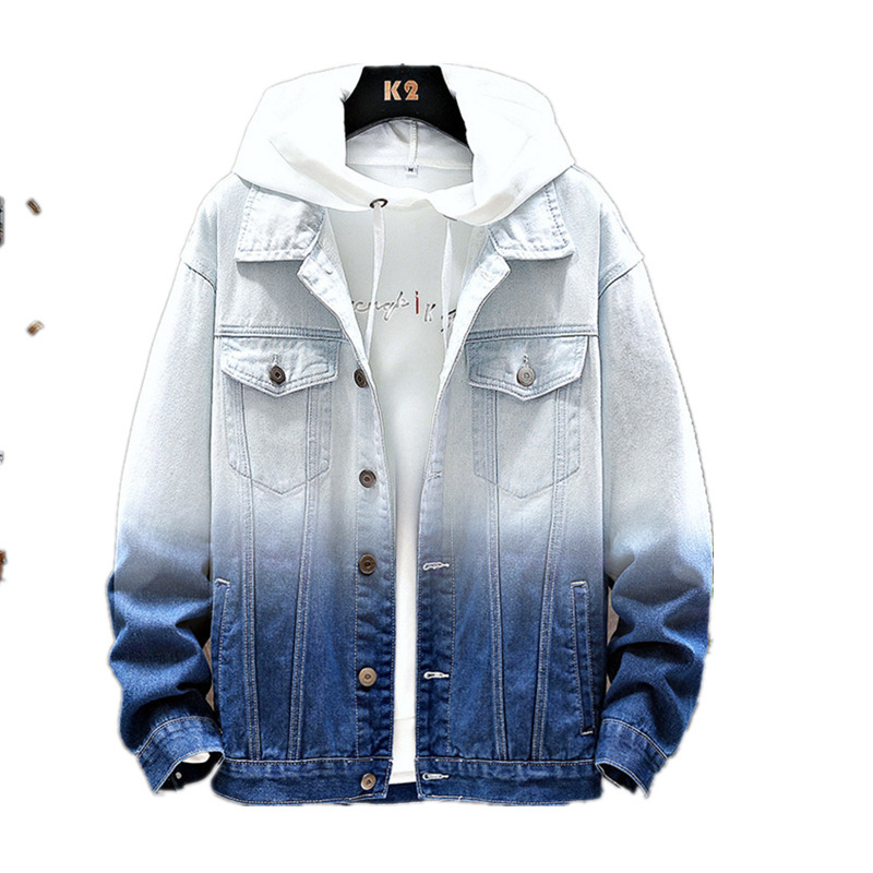 Jacket men Men's Color Block Gradient Denim Jacket 2025 Spring Trendy Long Sleeve Coat for Youth Casual Stylish Men's Outerwear