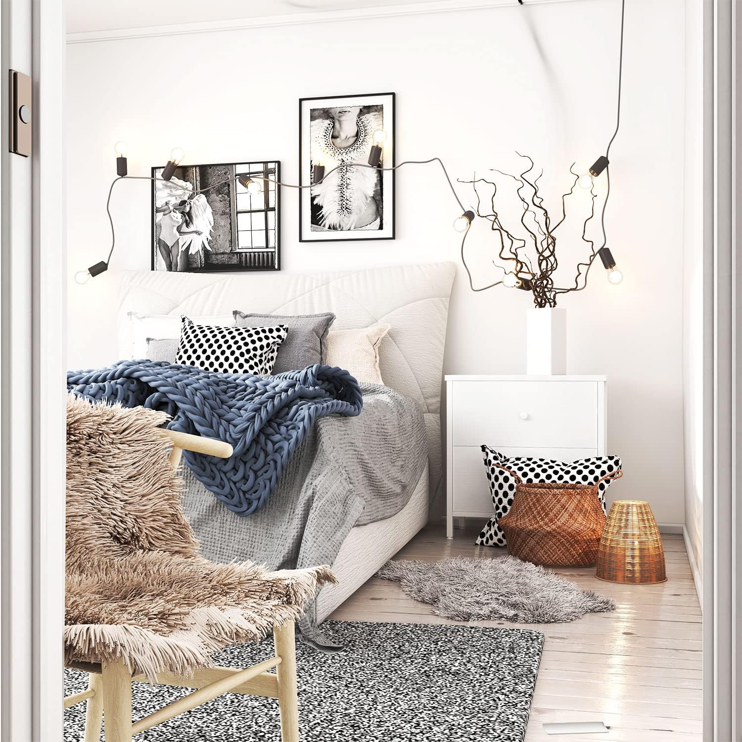 BOLUO White Nightstand Dwe74 2 Drawer For Bedroom,Small Night Stand With Fabric Drawers End Table Modern