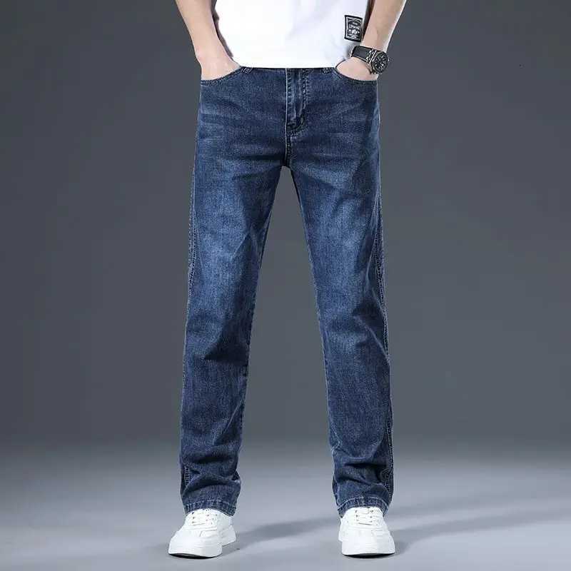 Mens Highend Fashionable Jeans Loose Straight Leg Trendy Brand Casual Elastic Versatile Loose Cropped Pants Autumn and WinterZ250917