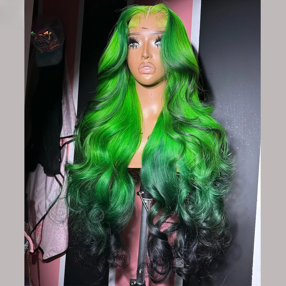 200% Green Black 13x6 HD Lace Human Hair Wig 32in Body Wave Human Hair Wigs Omber Colored 13x4 360 Full Lace Wig for Women Pre Plucked