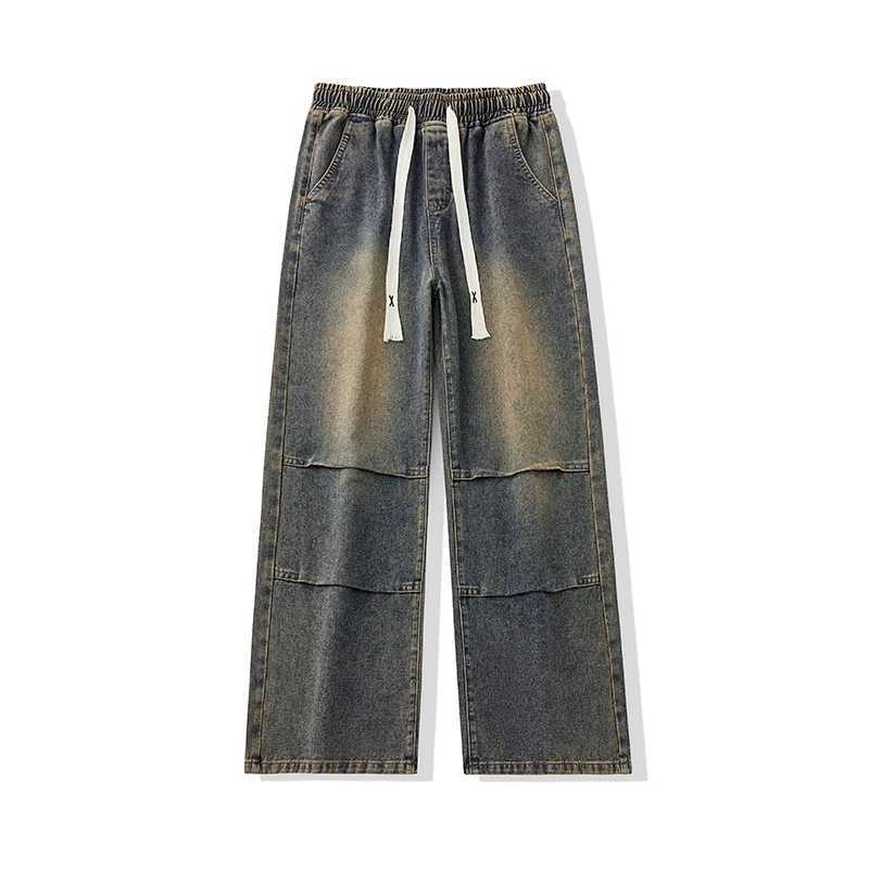 Mens Distressed Retro Style Loose Wide Leg Jeans 2025 Autumn Winter Trendy Fashion Tie Dye Denim Casual Pants Plus Size 4XLZ250917