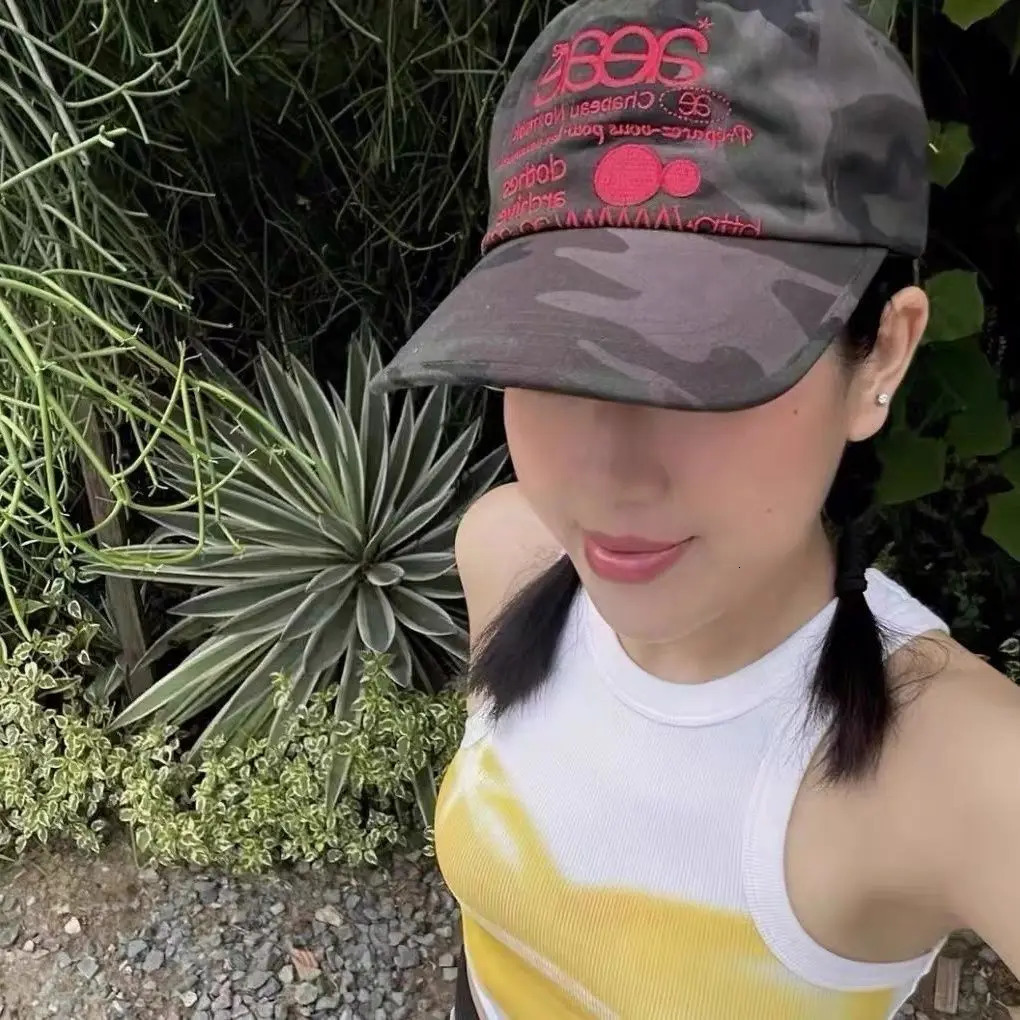 Korean Vintage Camouflage Letter Embroidery Baseball Cap Spring Autumn Unisex Peaked Cap Couple Cap 250917