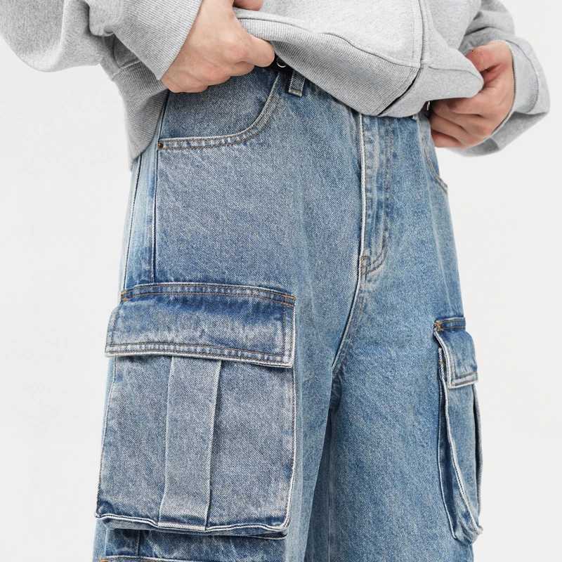 Autumn Mens Baggy Jeans Blue Wide Legs Denim Pants Oversize Cargo Korean Fashion Male Clothes Streetwear Trousers SweatpantsZ250917
