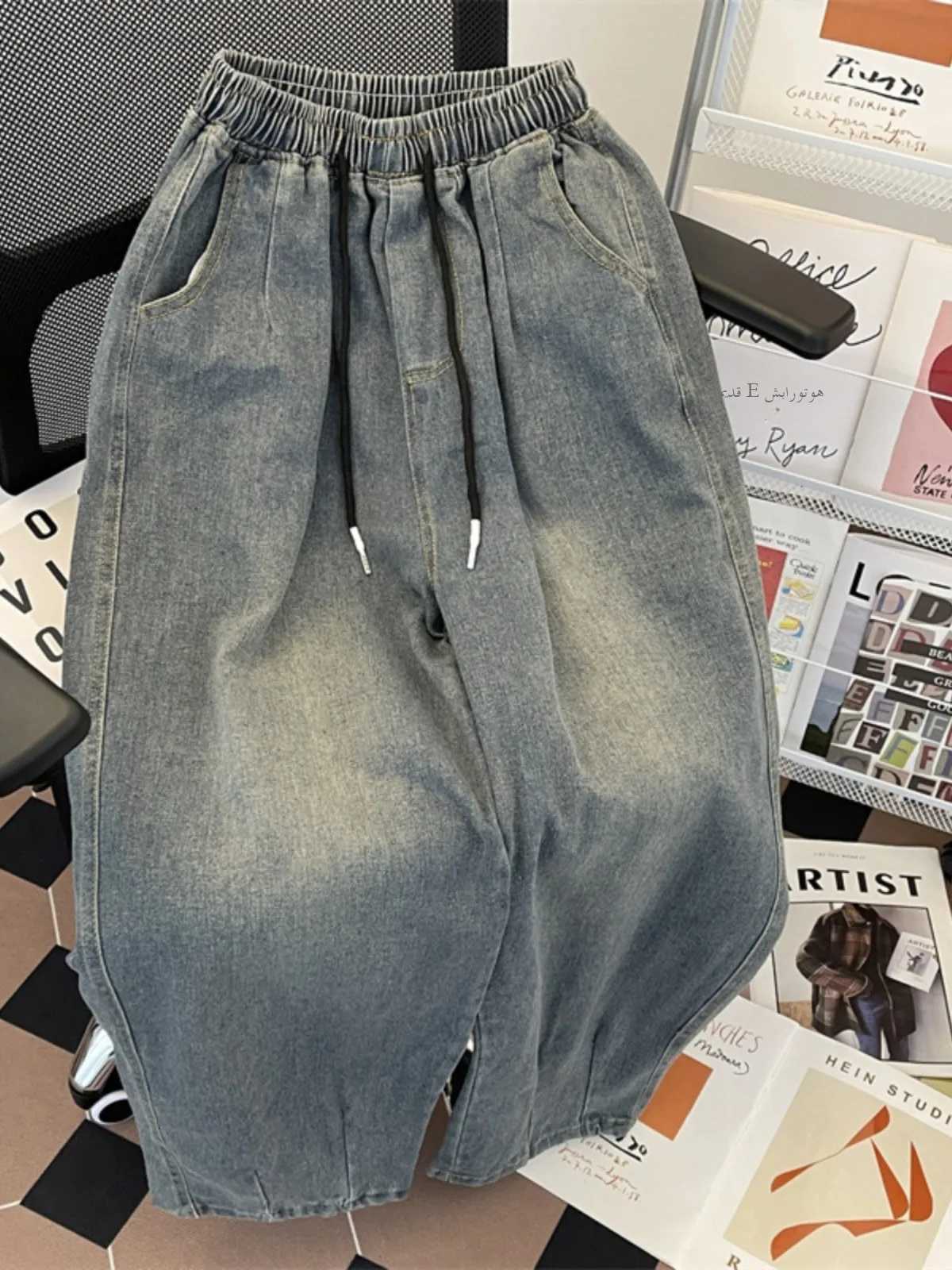 American Sle Vintage Loose Leg Mens Jeans Elastic Waist Casual Straight Tube Long Pants Spring Autumn Trendy Versatile WidZ250917