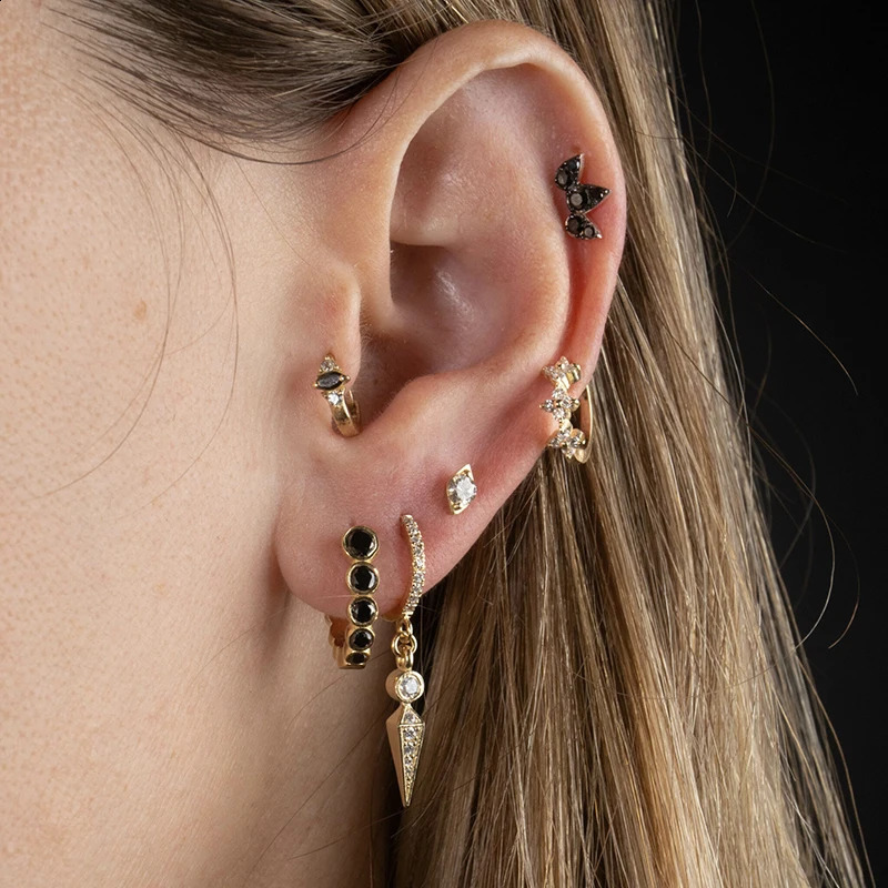 925 Sterling Silver Needle Punk Spike Rivet Pendant Earrings Womens Fashion Crystal Cone Geometry Hoop Earrings Fine Jewelry 250916