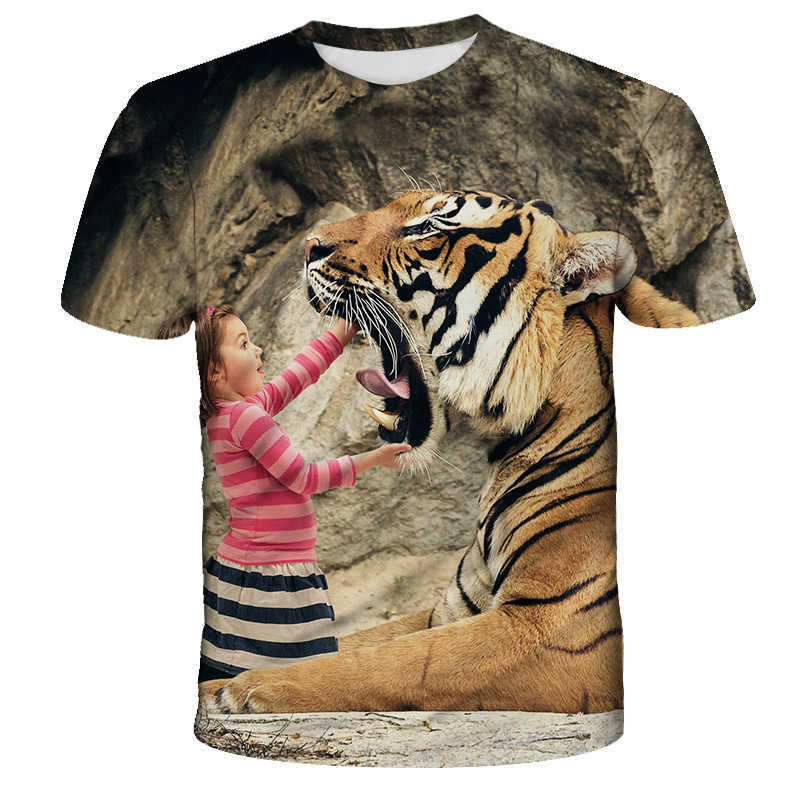 Men's T-Shirts Summer Edition Tiger and Lion Short-Sleeved 3D Digital Print Loose-Fitting Round-Neck T-Shirt for Men S250917