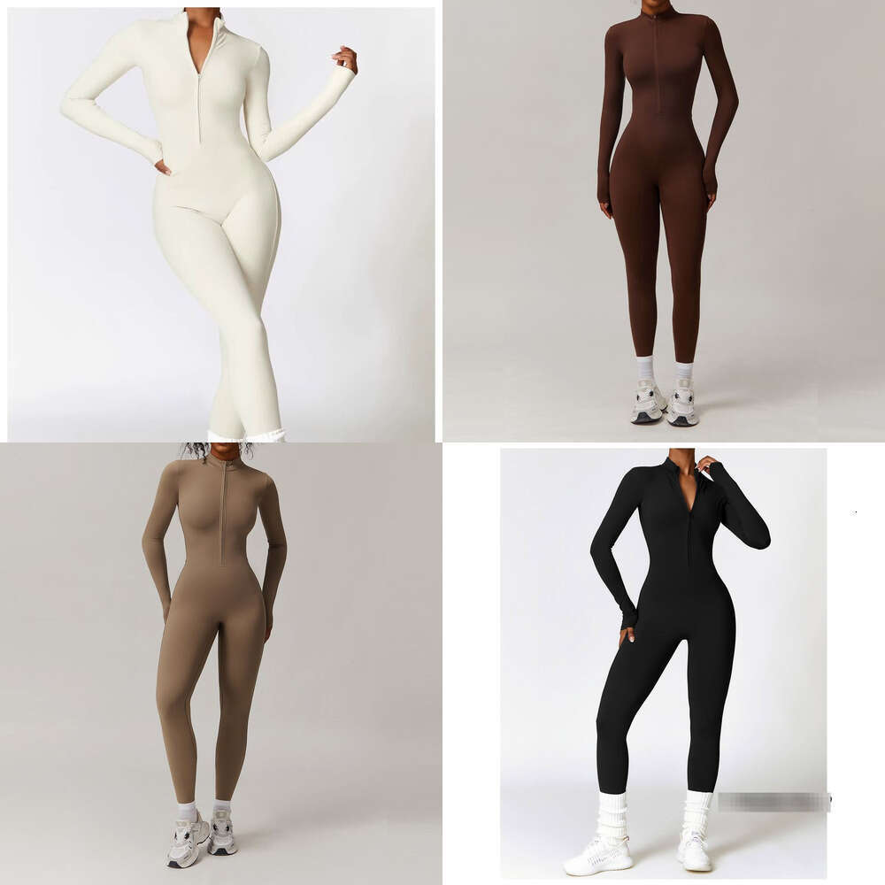 Ski Bodysuit - Fleece-Lined Women Yoga Jumpsuit Fitness Sports Suit Zipper Elastic One-Piece Bodysuits Gym Long Sleeve Gym Runing Push Up Workout Spor