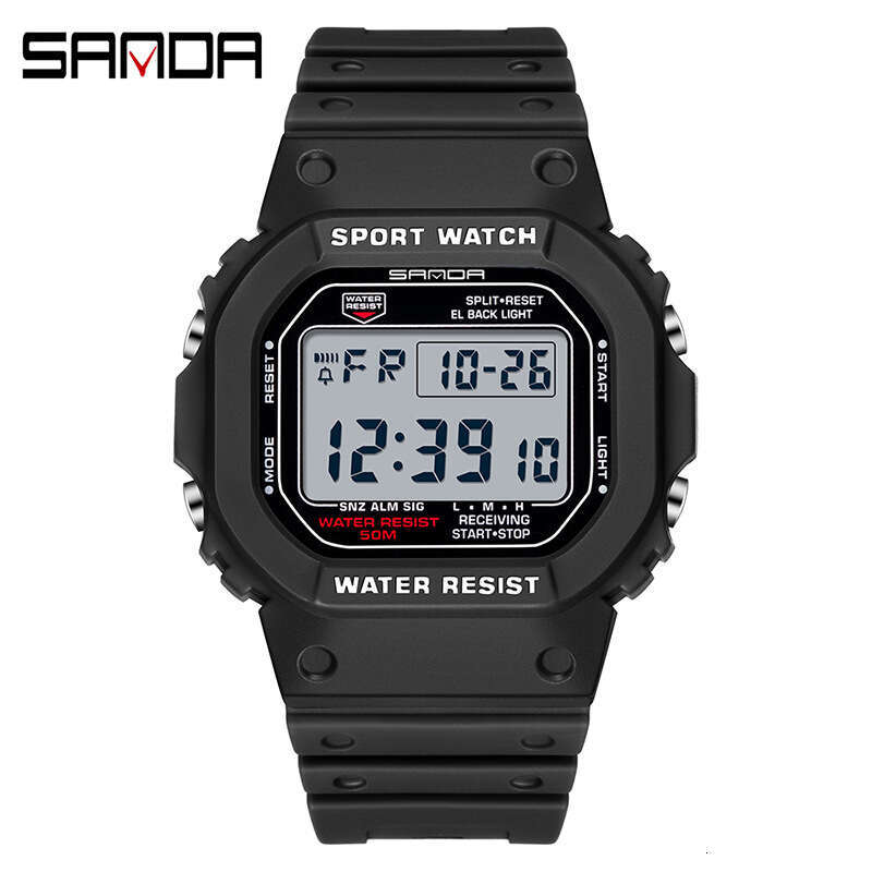 DHgargets Sanda Square Single Display Electronic Watch Multifunctional Alarm Clock Luminous Outdoor Sports Waterproof Student Wristwatch