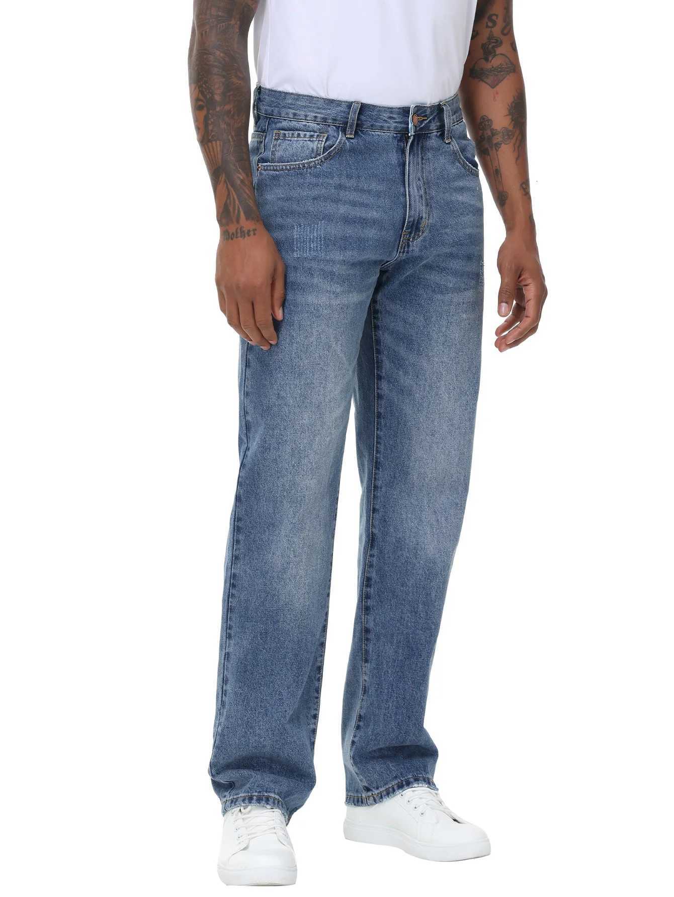 Mens Mid Waist Non Elastic Straight Leg Jeans with Button Fly Vintage Look Denim Ideal for Casual and Semi Formal OccasionsZ250917