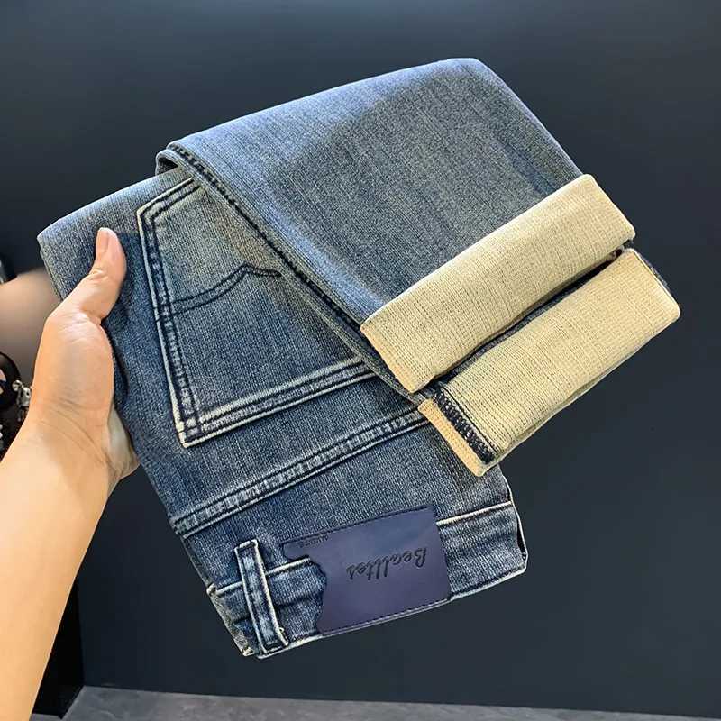 Loose straight leg jeans mens 2025 autumn new style American high street trendy brand elastic versatile casual long pantsZ250917