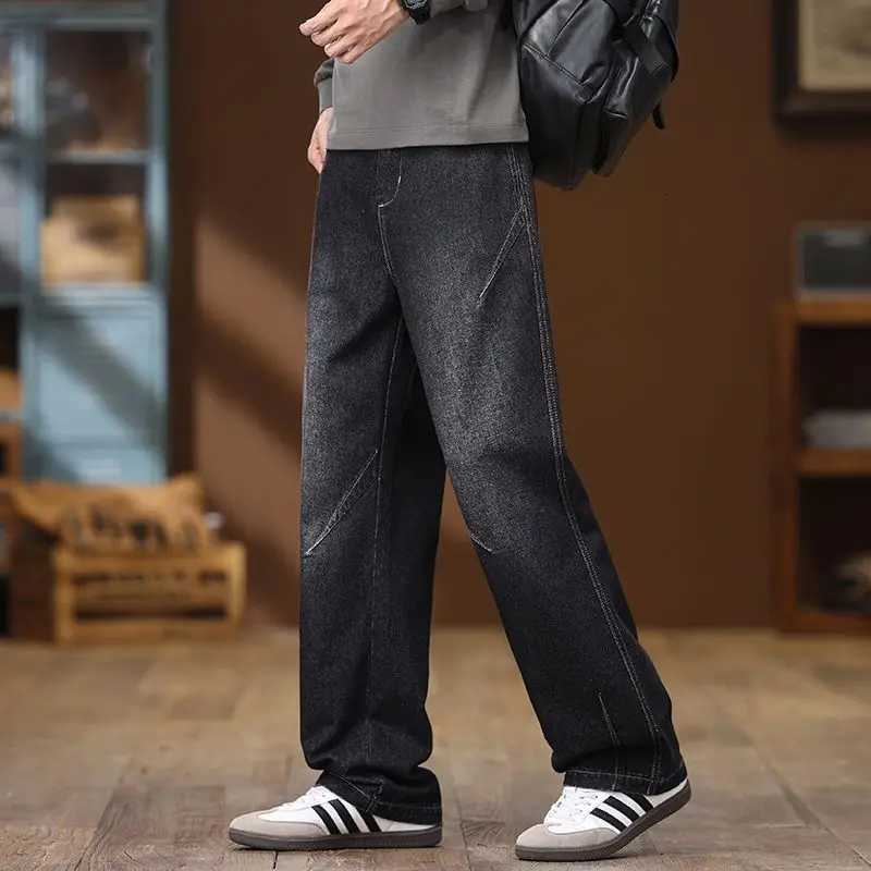 American Retro Solidcolor High Street Mens Jeans Autumn and Winter Fashionable Loose Straightleg Casual Trousers Man PantsZ250917