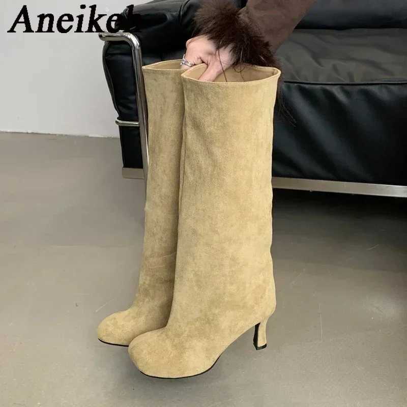 Aneikeh Winter Street Style Square Toe KneeHigh Women Boots Punk Thin High Heels Shoes Female Long Booties Zapatos De MujerXJ250917