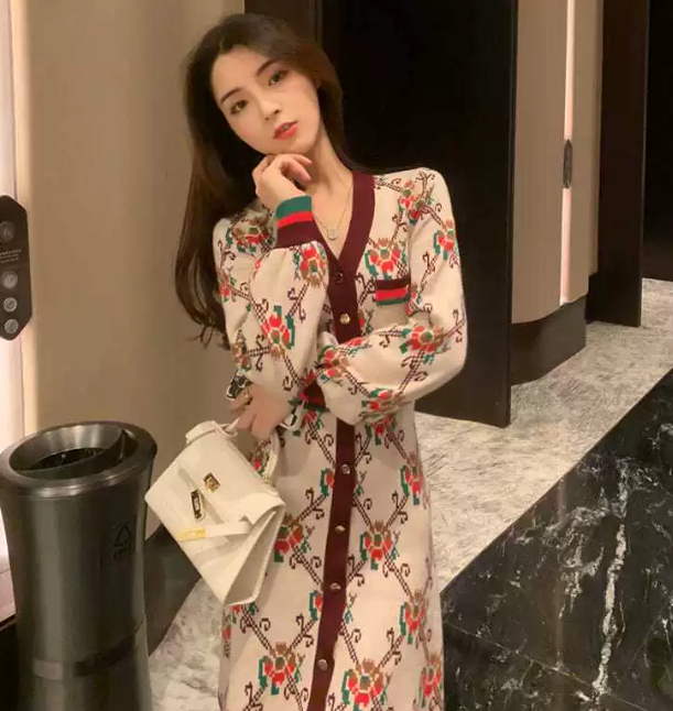 Spring Socialite Collar Hong Kong Style Dress Petite French Elegant Knitted Dress 250723