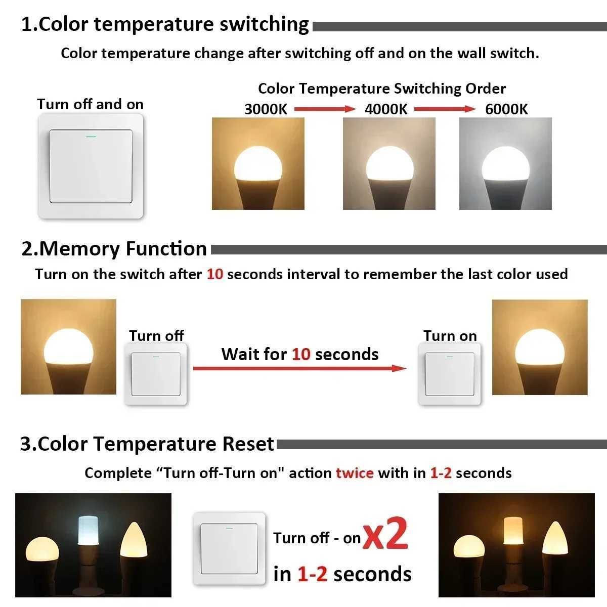 Bombilla Led Bulb Change Color Light CCT 3000K 4000K 6000K E27 B22 E14 GU10 GU53 Base LED Spotlight for Home Living Room C250917