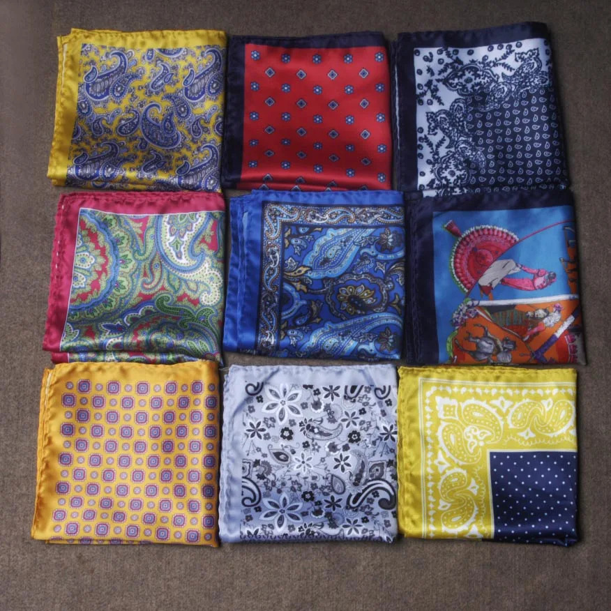 y Mens Handkerchief Silk Accessories Hanky Pocket Squared Scarf Paisley Polka Dots Party Wedding Prom 250917