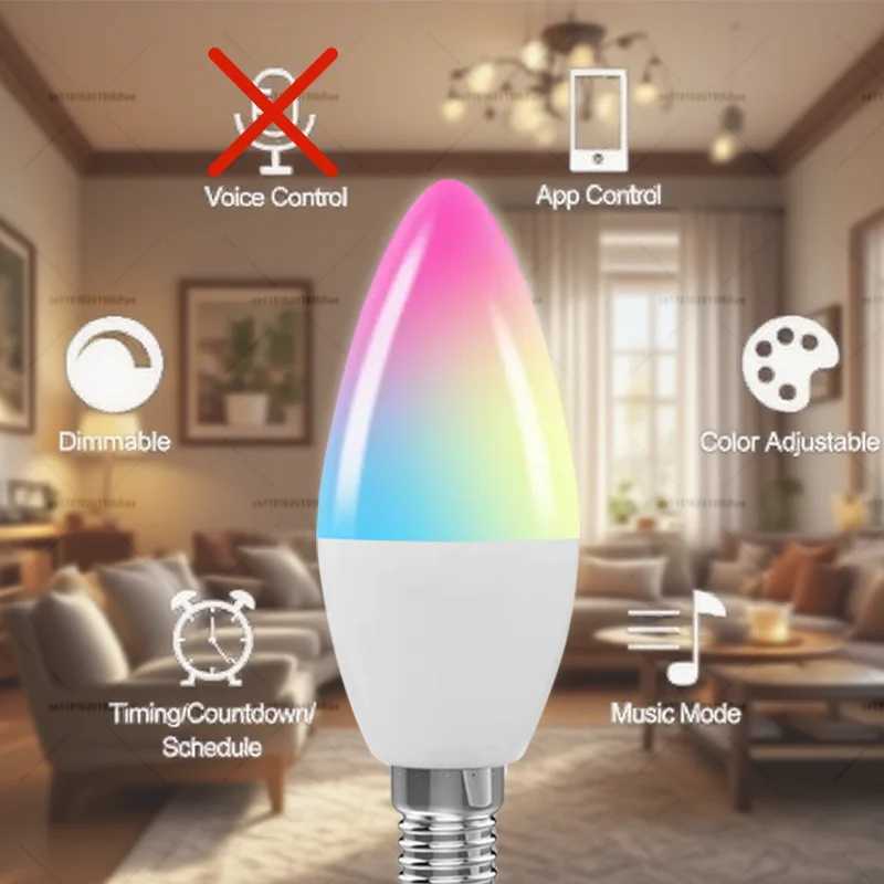 Led Bulb Candle Smart Lamp E14 TUYA Bluetooth Dimmable RGB Light 220V Tuya APP Group Control Smart Life For Home Room Decoration C250917