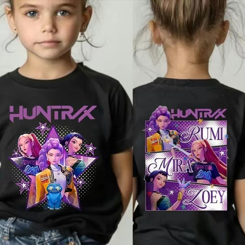 Kpop Demon Hunters double-sided Print Graphic Tshirt Saja boys Clothes 2025 Movie T Shirt Girls Boys Short Sleeve Tops Comfortable T-shir