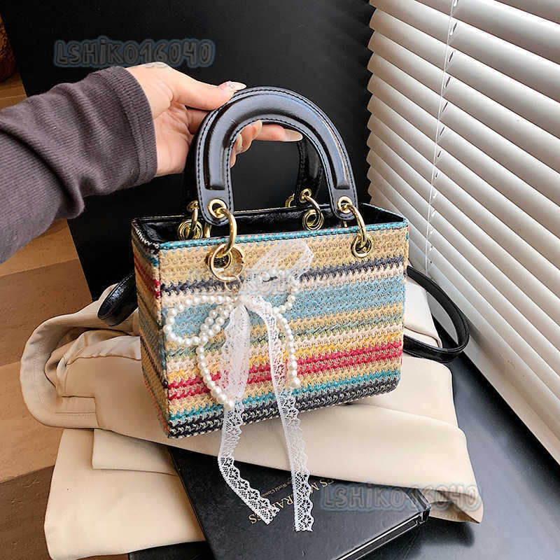 Niche Trendy Fashion Colorblock Straw Bag for Women 2025 New Simple Casual Shoulder Bag Crossbody Princess Bag H250916