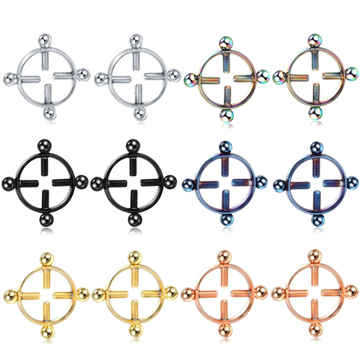 1Pair Fashion Stainless Steel Adjustable Nipple Ring For Women Various Colors Clip On Rings Piercing Jewelry 250916