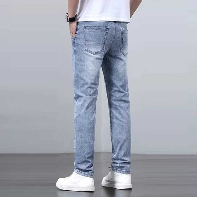 Men Spring Summer Basic Style Print Jeans Male Elasticity Loose Straight Denim Pants Versatile Slim Fit Breathable TrousersZ250917