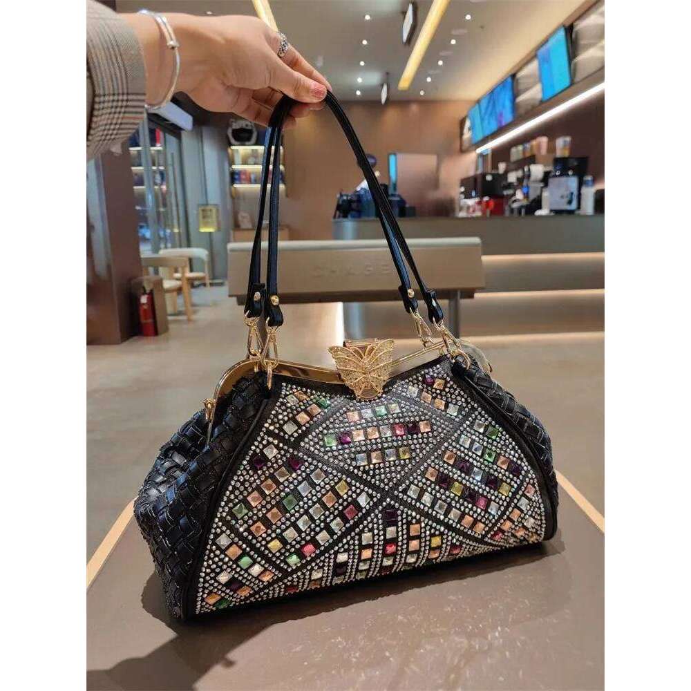 Designer Bags Spring And Summer New Metal Frame Color Rhinestone Butterfly Crystal Handbag Banquet Dress One-Shoulder Cross-Body Women's Bag Luxu
