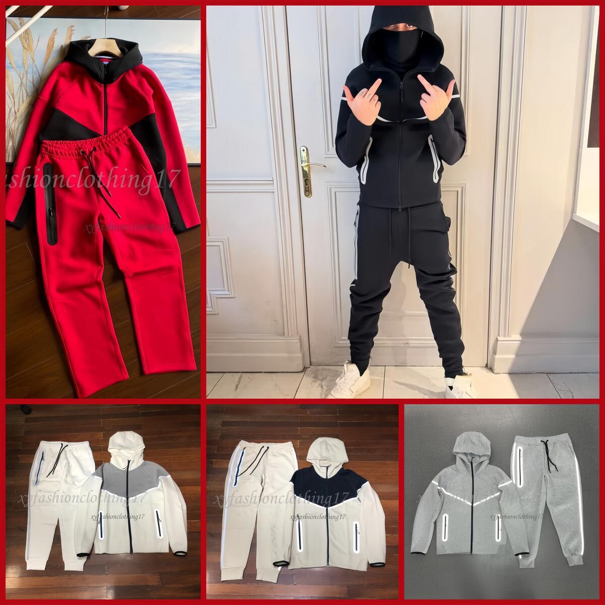 Men's Tracksuits Original Tech Fleece Wind Runner 3M Black Zip Jacket Hoodie Sports Casual Knit Basketball Pullover Pants Reflective pressure rubber set 69