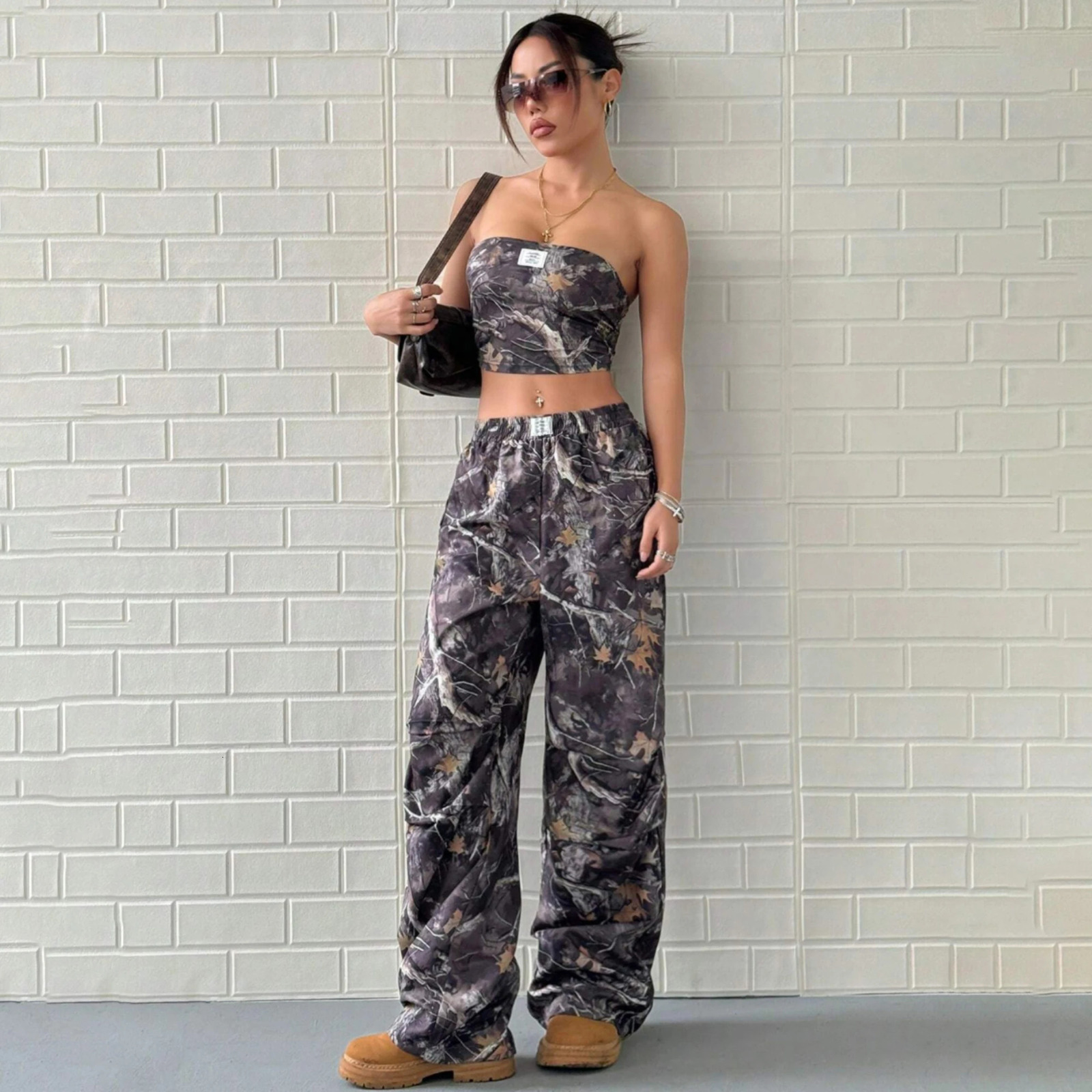 American Style Teenage Girls Casual Elastic Waist Printed Crop Top Slimming Workwear Pants Set Fashionable And Comfortable 250917