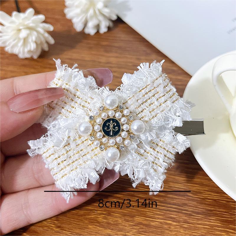 Korean Style Fragrant Ribbon Alloy Pearl Hair Sweet Bow Duckbill Simple Bangs Side Clip for Women