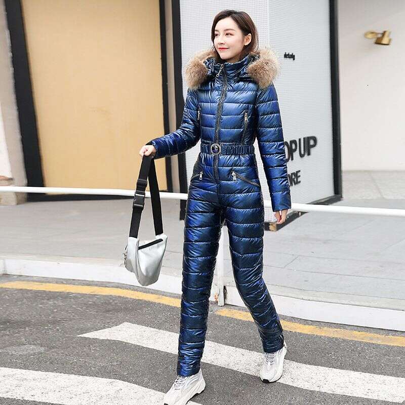 2025 One Piece Ski Suit Women Jackets Winter Hooded Parka Jumpsuit Women Cotton Bodysuit Sashes Jumpsuits Zipper Overalls Tracksuits