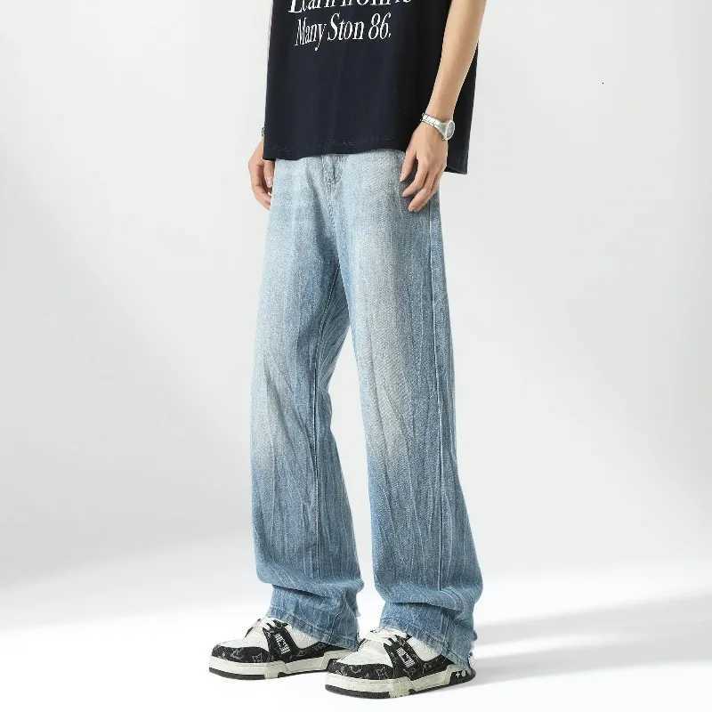 New Men Wide Leg Harajuku Fashion Jeans Male Autumn Daily Designer Casual Pants Popular Baggy Streetwear Denim Flared TrousersZ250917