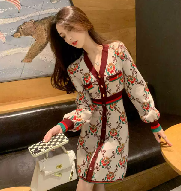 Spring Socialite Collar Hong Kong Style Dress Petite French Elegant Knitted Dress 250723