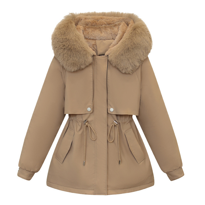 Womens MidLength Down Cotton Jacket Parka 2023 Autumn Winter New Loose Thickened Warm Large Fur Collar Cotton Coat 201217