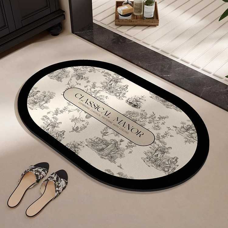 Bathroom Diatomaceous Earth Mat American Floral Style Water Absorbent QuickDry NonSlip Foot Mat Entrance Door Mat C250917
