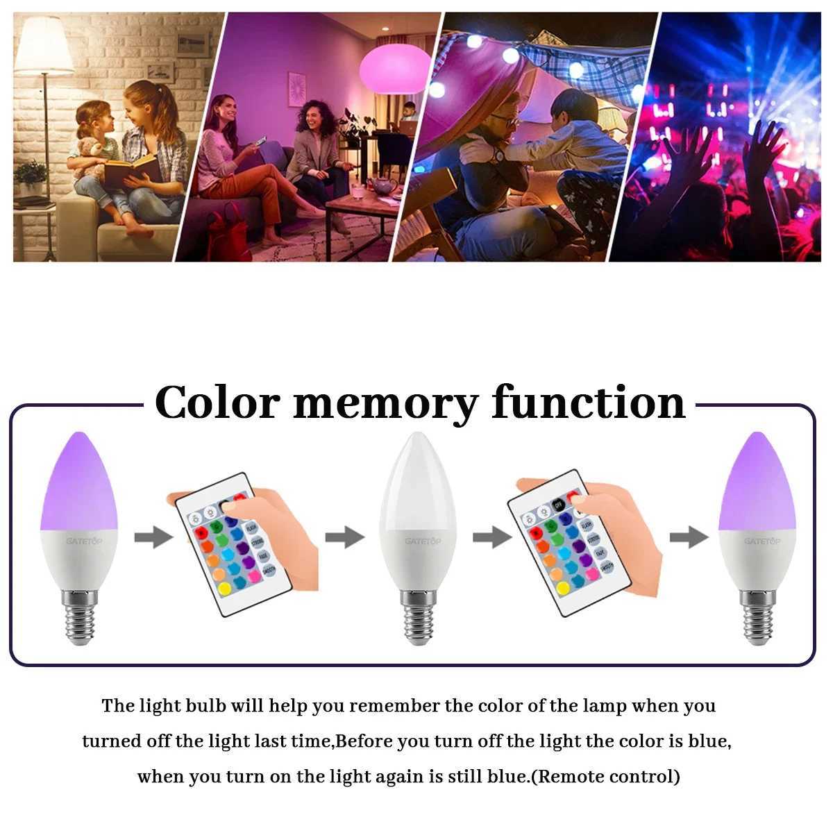 110PCS E14 Candle LED Bulb RGB 24 Key Remote Control Dimmable 6W AC220V 110V Colorful Change for Bedroom Living Room Lamp C250917