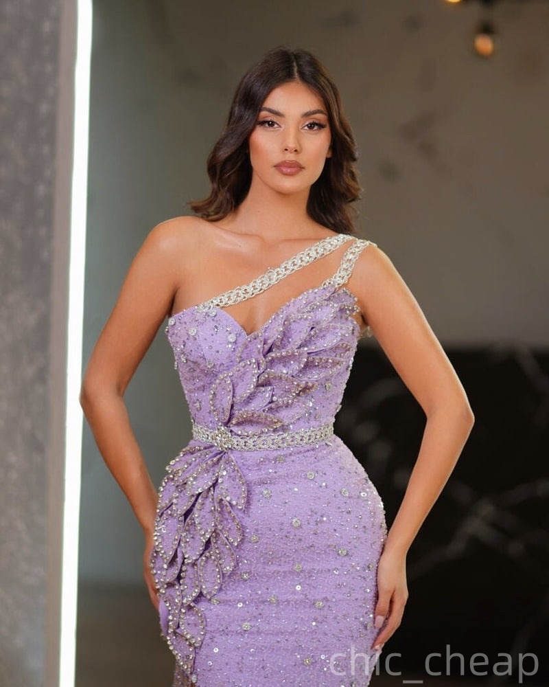 Olive Green Mermaid Prom Dresses 2025 One Shoulder Florals Crystals Evening Formal Party Second Birthday Engagement Gowns Plus Size Dress For Special 