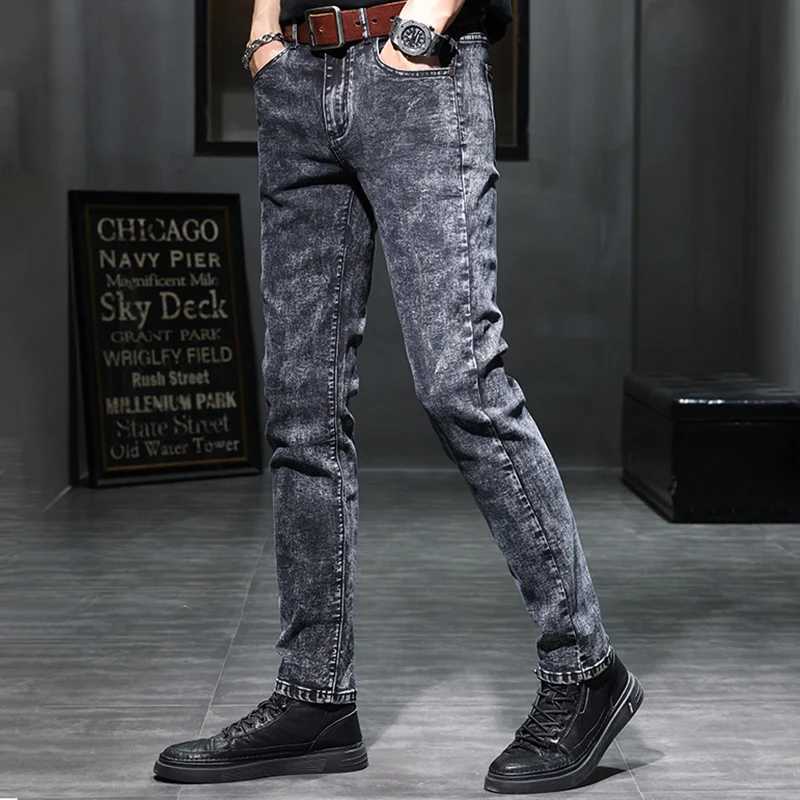 Mens Workwear Elastic Pencil Jeans Male Classic Korean Stretch Fabrics Trousers Casual Allmatch Slim Fit Solid Denim PantsZ250917