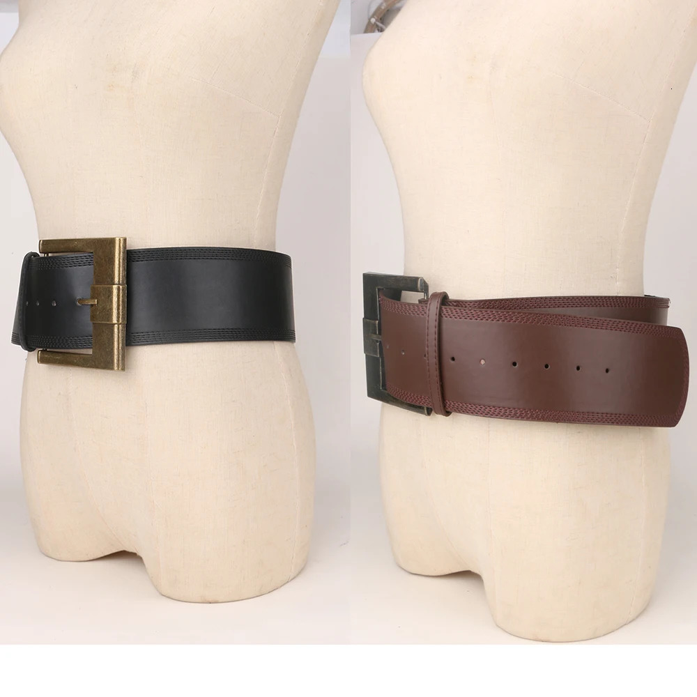 Ladies retro Punk Fashion wide waistband with Square Bronze Pin buckle Girdle Belts For Women Paired with coat sweater dress 250917
