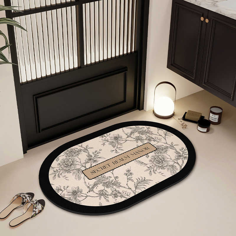 Bathroom Diatomaceous Earth Mat American Floral Style Water Absorbent QuickDry NonSlip Foot Mat Entrance Door Mat C250917