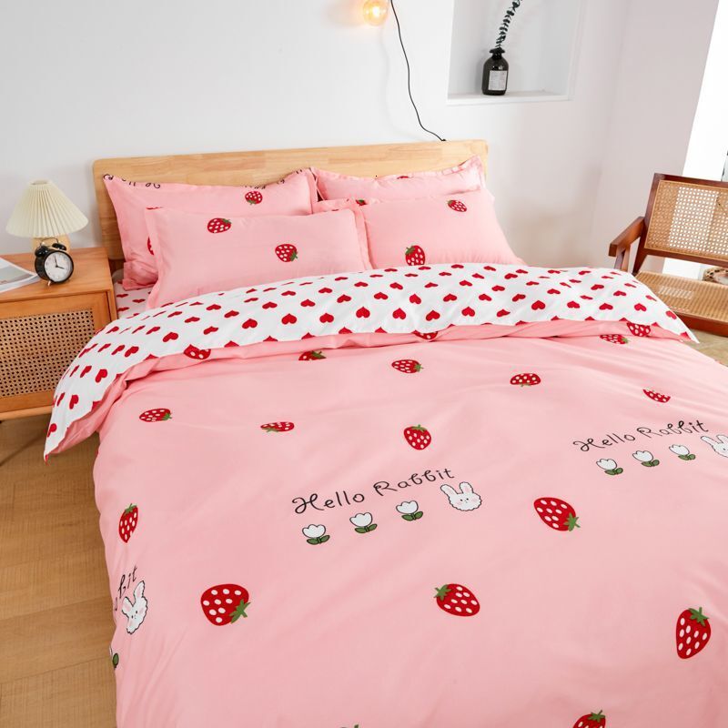 INS Bedding Four-Piece Double Boy Dormitory Sheet Quilt Cover Single Bed Three-Piece Set Summer