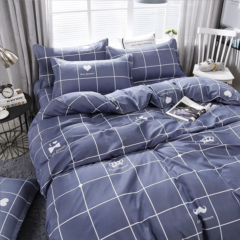 INS Bedding Four-Piece Double Boy Dormitory Sheet Quilt Cover Single Bed Three-Piece Set Summer