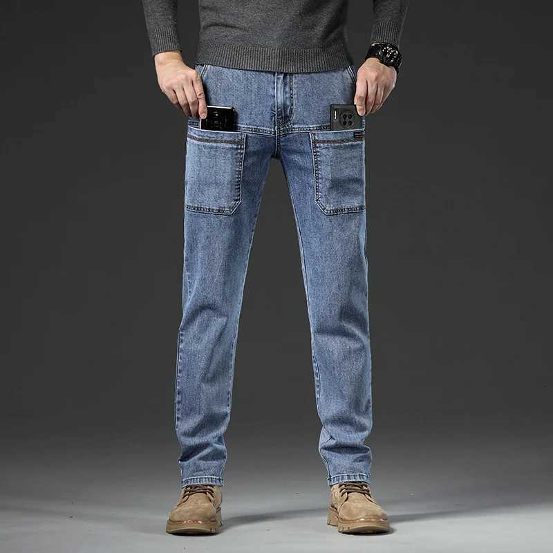 6 Pocket Design Denim Jeans Mens 2025 New High Elasticity Denim Casual Trousers Straight Male Pants Fashion Midwaist JeansZ250917
