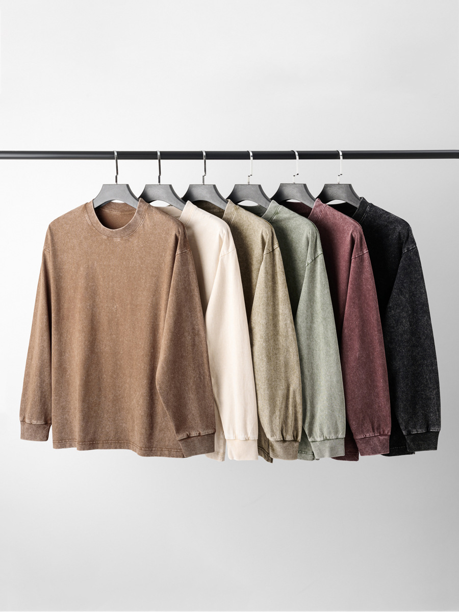 Men's American Retro 230g Cotton Vintage Washed Long-Sleeve T-Shirt - Autumn New Gradient Loose Top-22T