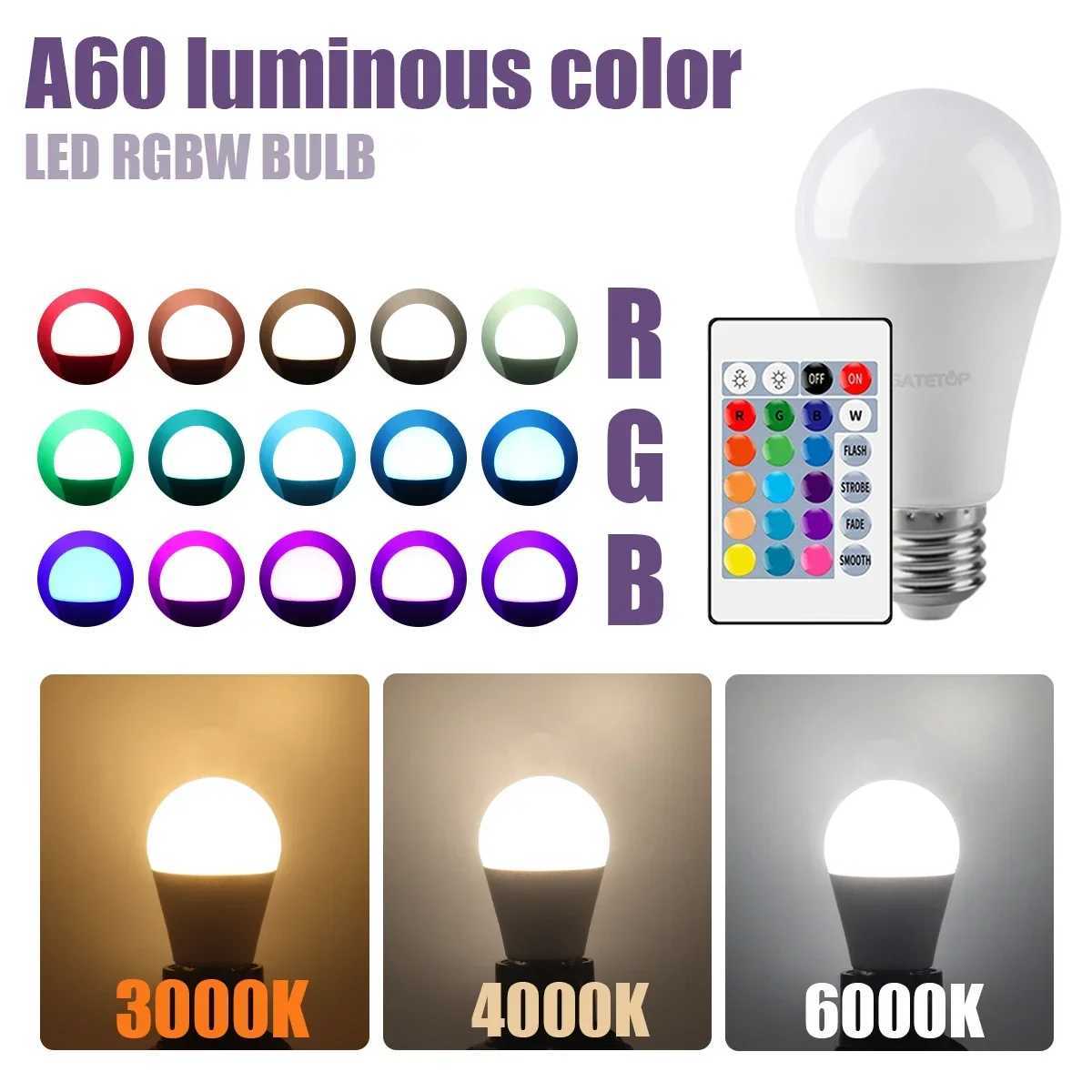 LED RGB Bulb Multicolor light E27 B22 Base 16 Colors 110V 220V Smart lighting Dimmable 24 Key Remote Control Lamp C2509171