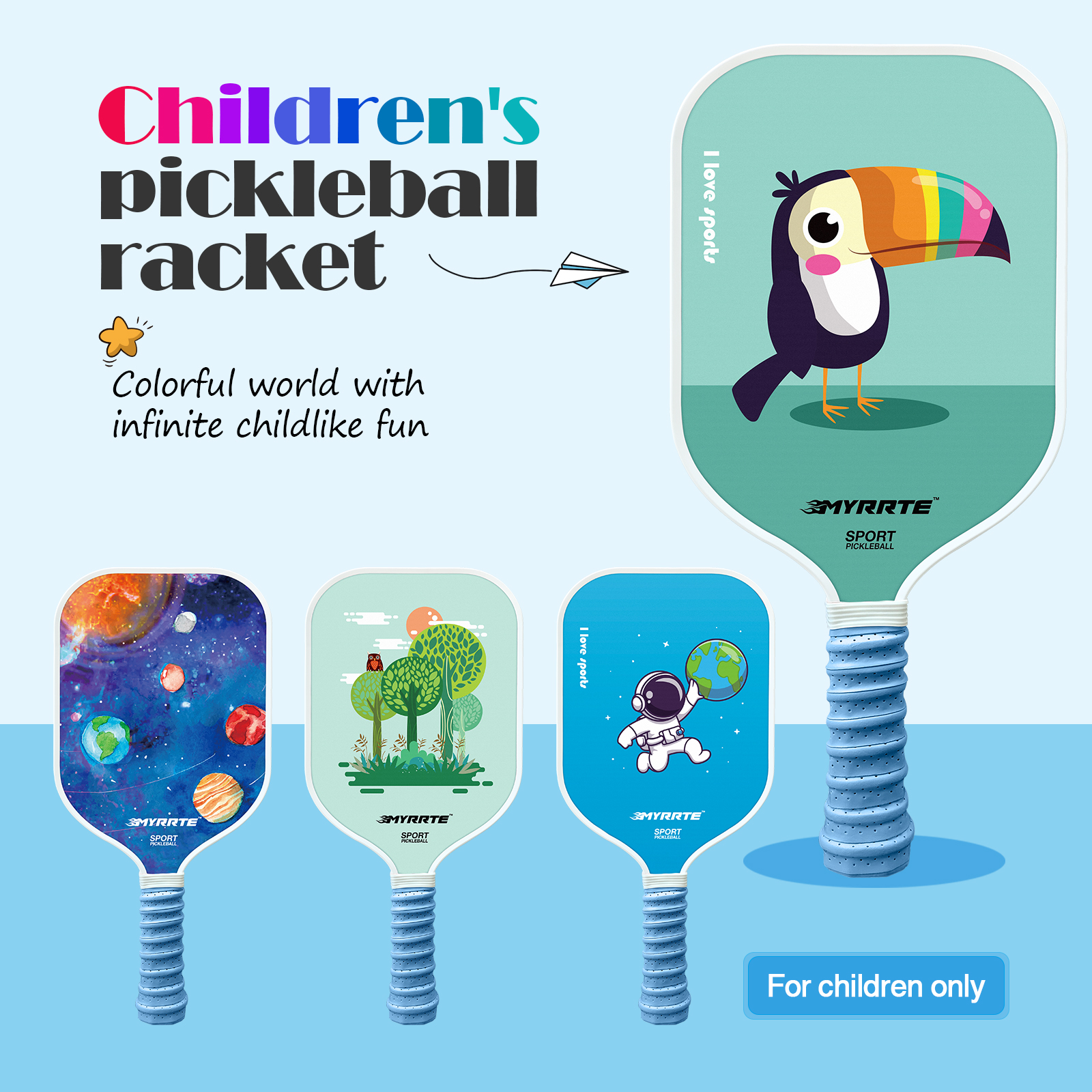 Easy-to-Use Kids Pickleball Paddles Set of 2, Fiberglass Material with Comfortable Grip, reduces Arm Fatigue for Young Players