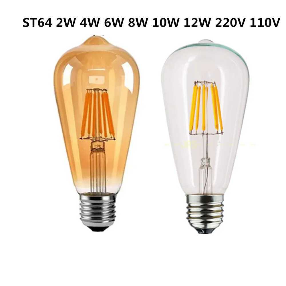 LED Edison Filament Light Bulbs Golden ST64 Dimmable E27 B22 2W 4W 6W 8W 10W 12W 220V 110V 2700K 6000K 360 Degree Energy Lamps C250917