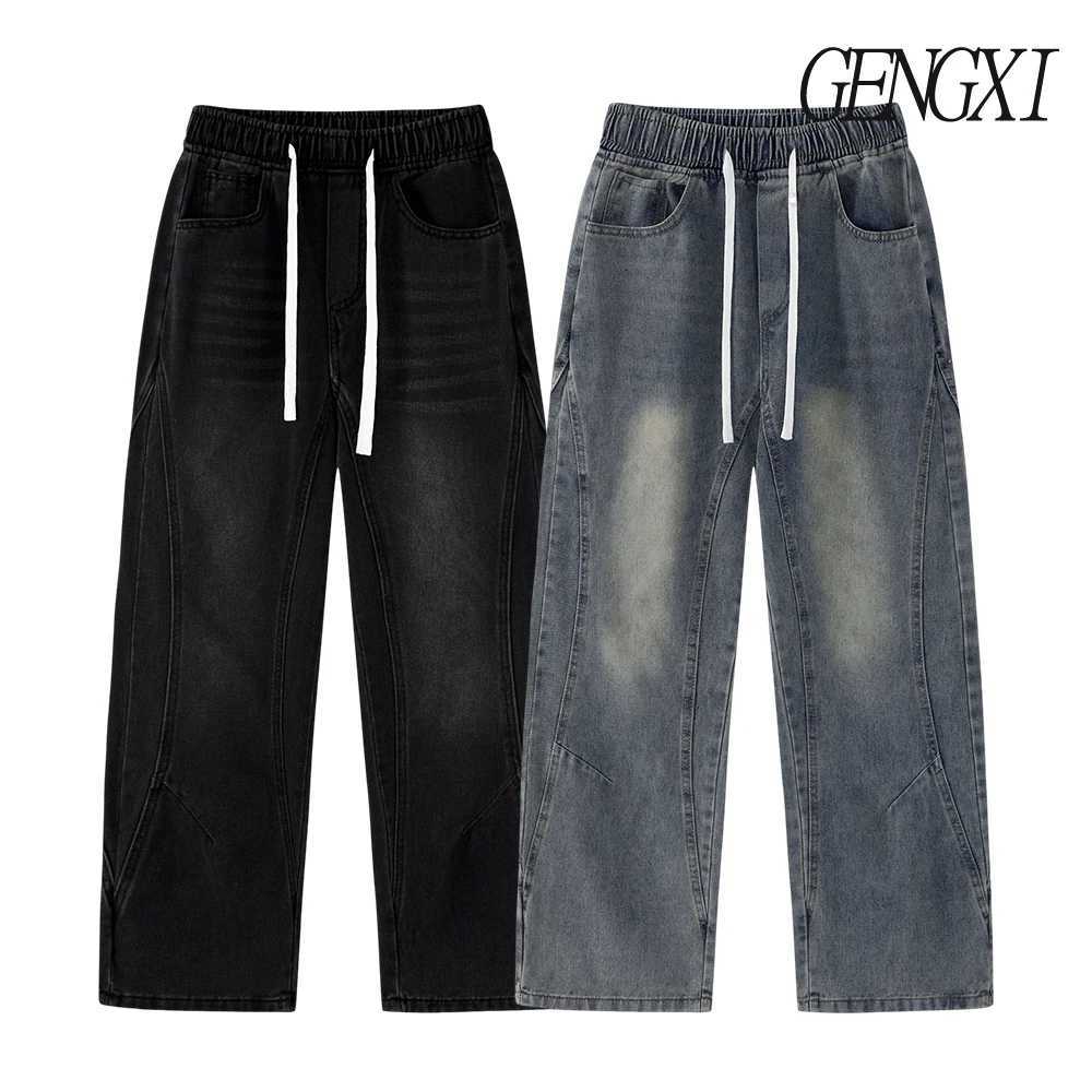 Deconstructed design washed and distressed curved knife jeans new autumnwinter mens straightleg work pants casual pantsZ250917