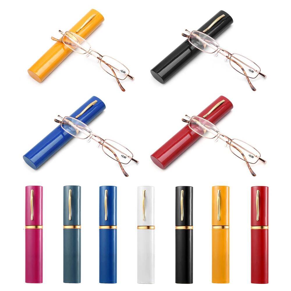 Unisex Reading with Pen Tube Portable Presbyopic Glasses Metal Case Spring Hinge Eyeglasses Vision Care +1.00~+4.00 ddmythur