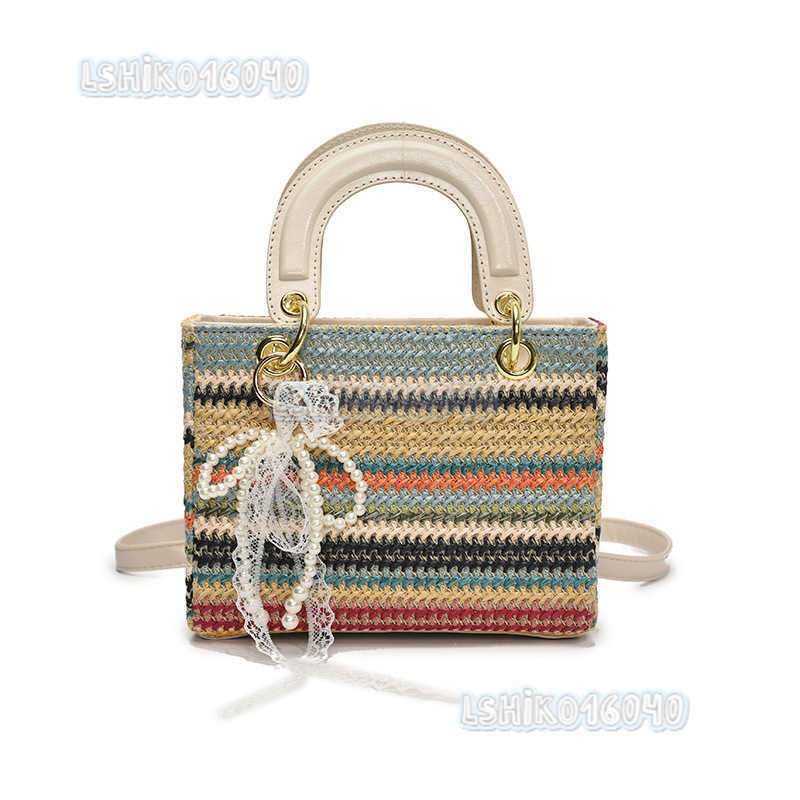 Niche Trendy Fashion Colorblock Straw Bag for Women 2025 New Simple Casual Shoulder Bag Crossbody Princess Bag H250916